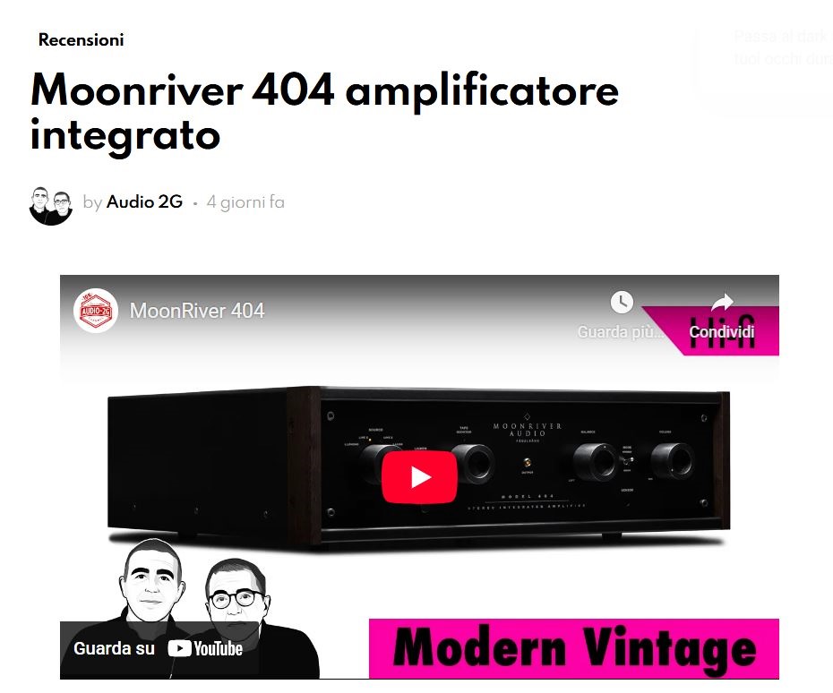 Audio 2G recensisce l’amplificatore integrato Moonriver 404